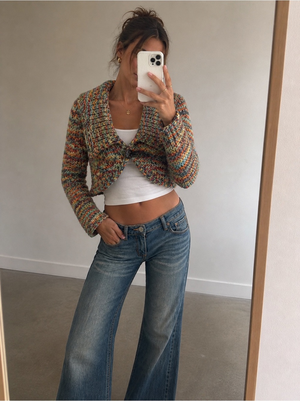 Free People Y2K Chunky Knit Cropped Cardigan Sweater Size L Boho Festival Cozy